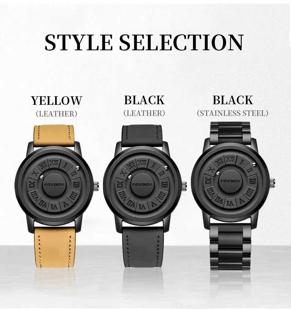 FOXBOX Watch Personalized Fashion Floating Magnetic Pointer Ball Free Bearing Creative Simple Waterproof Mens Quartz Watch Y250407
