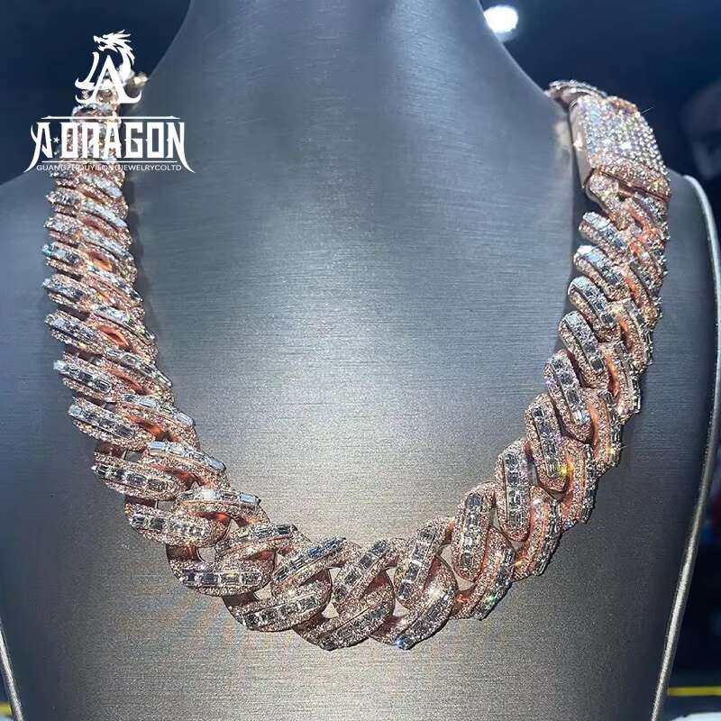 Factory Custom Diamond 925 Sterling Silver VVS Moissanite Diamond Miami Cuban Link Chain Hip Hop Rapper Necklace