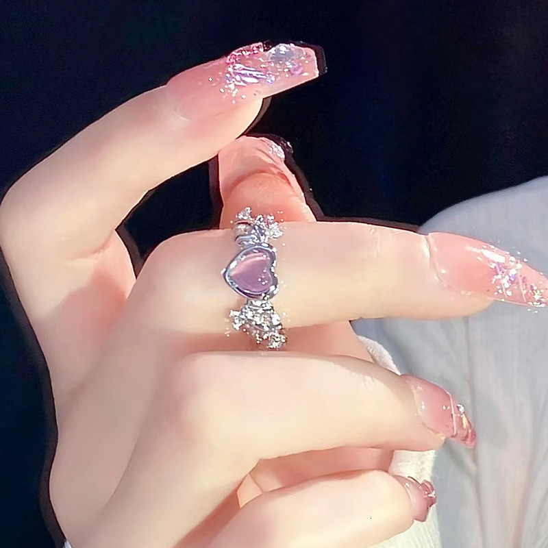 Princess on the run must wear fairy design style pink love thorn cat eye stone zircon women's ring