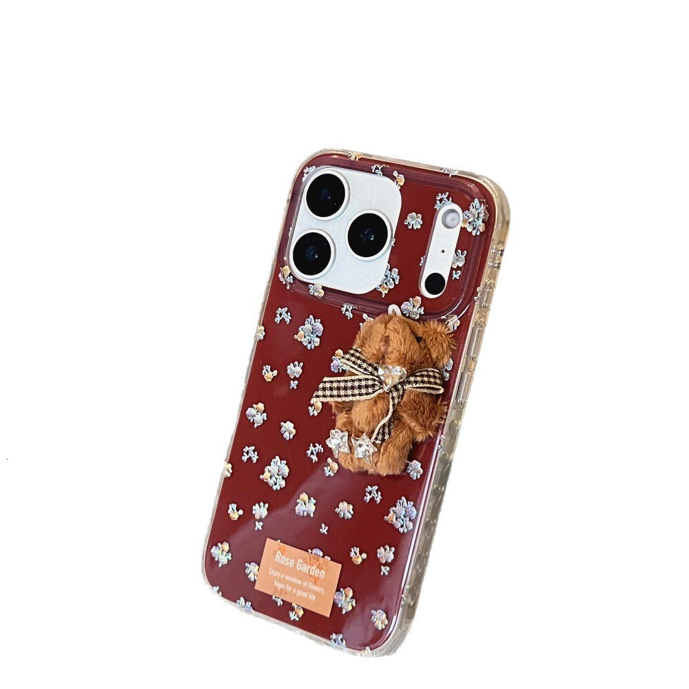 Floral Bear Phone Case Compatible with iPhone 17/16 Pro Max Cartoon Pendant Case 15/14 Pro