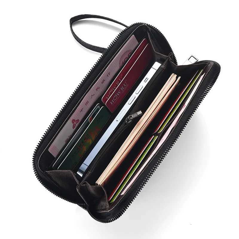 New Mens Long Wallet Leather Clutch Business ID Card Holder Zipper Purse Multi Slot Card Organizer Phone Pouch H2511071