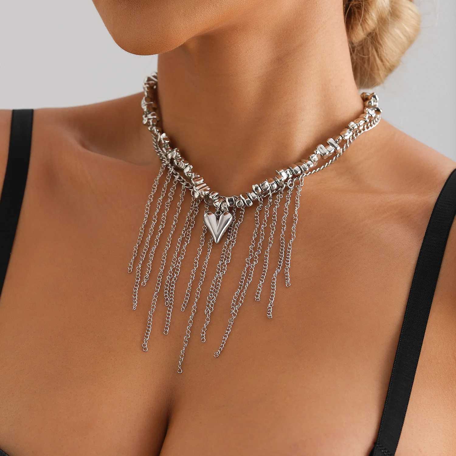 New Fashion Trend Accessories Ins Stainless Steel Texture Love Tassel Necklace for Women Party Jewelry Festivals GiftC250407