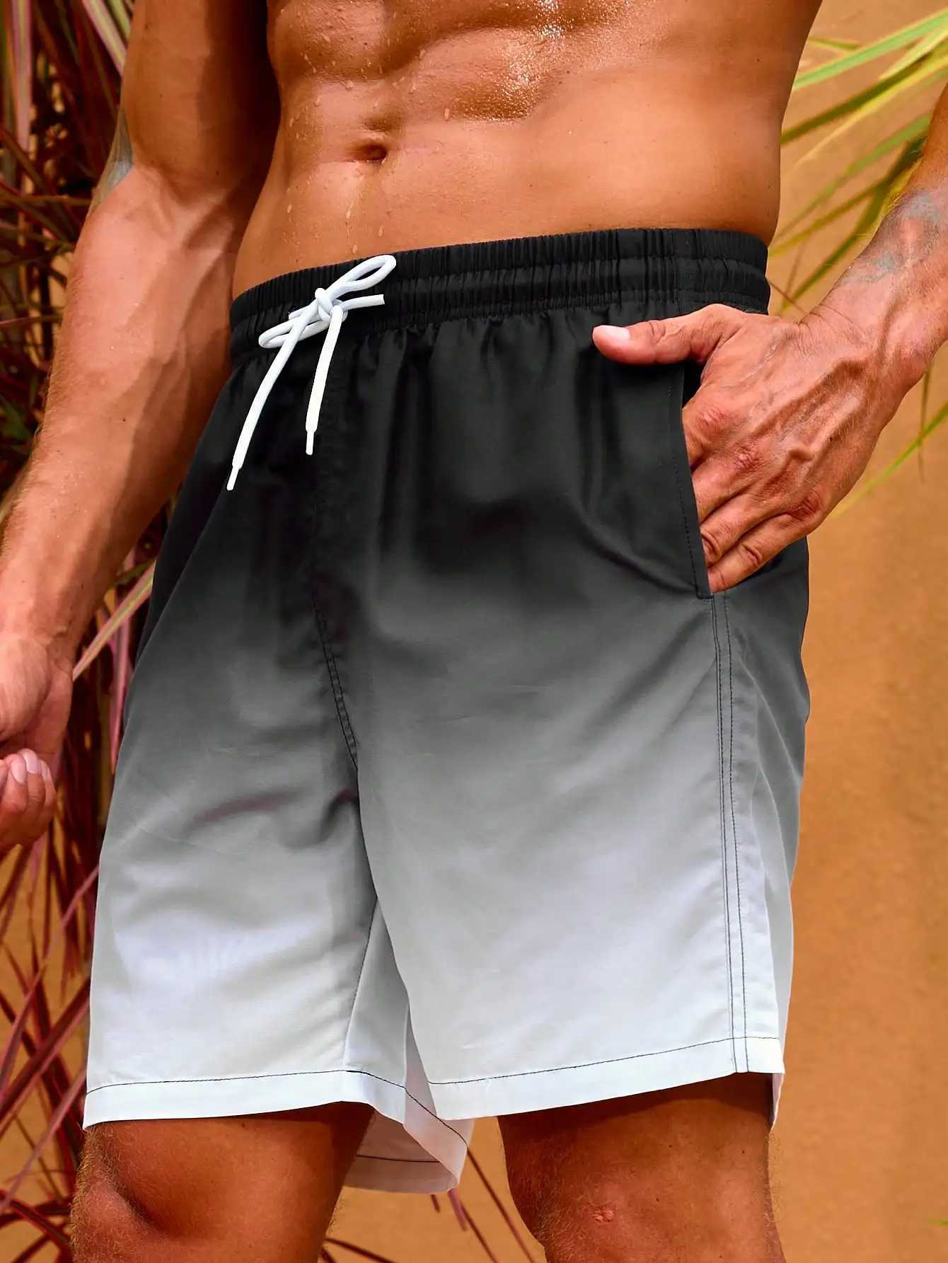 Mens gradient printed double-layer design anti ambassador fashionable cool quick drying beach pantsXJ250407