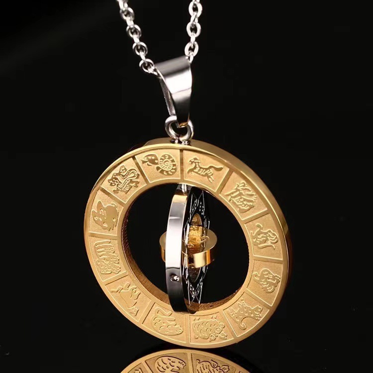 Hot selg Rotating Twee Zodiac Nine Palace Bagua Stainless Steel Buddha Pendant