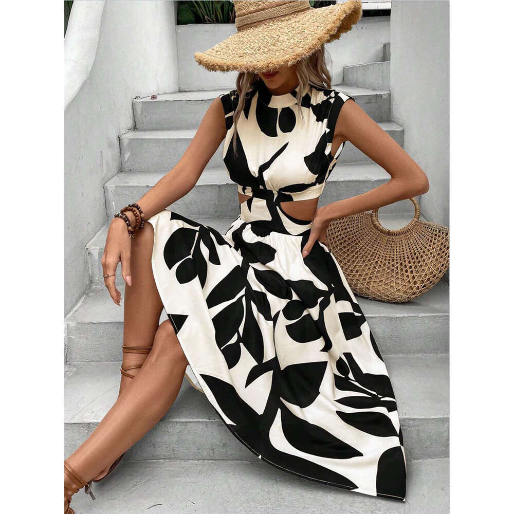 Women Designer Clothing Birthday Dress Vestido Vestido De Mujer Sexy Dresses for Woman Designer 2025 Summer Round Neck Flower Printed Long Skirt Women