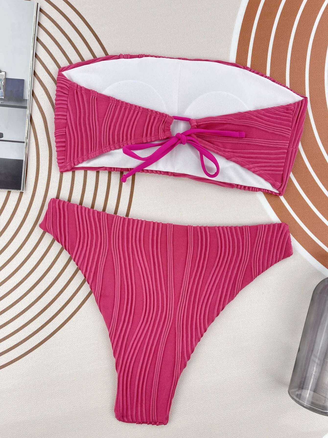 Dongdumaoyi Sexy Bandeau Bikini Women Black White D Striped Fabric Micro Swimwear Summer Lace Up Bathing Suit Push Swimsuit Biquini