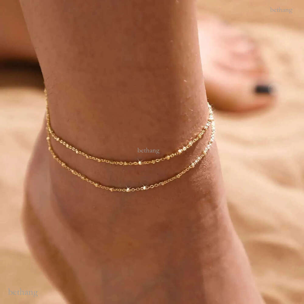 Ankle Bracelets 14 Gold Plated Layered lightweight Cuban Link Chain Gold Anklets Jewelry for women girlsX240910