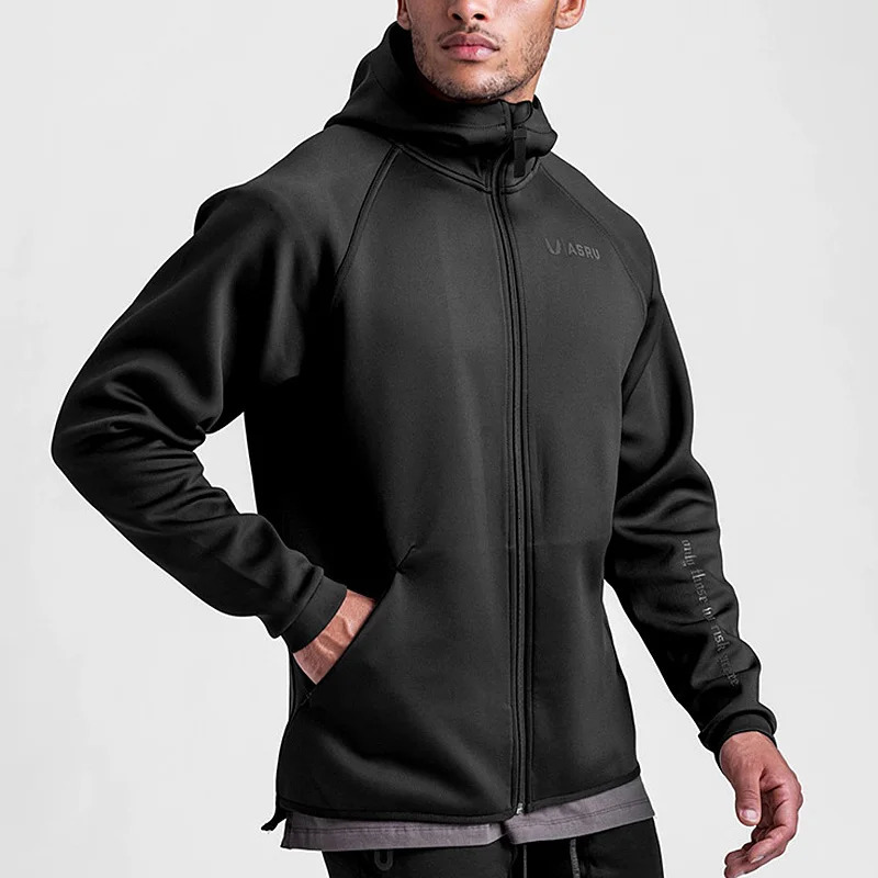 Gym mens hooded sweatshirt fitness zipper jacket casual 250408