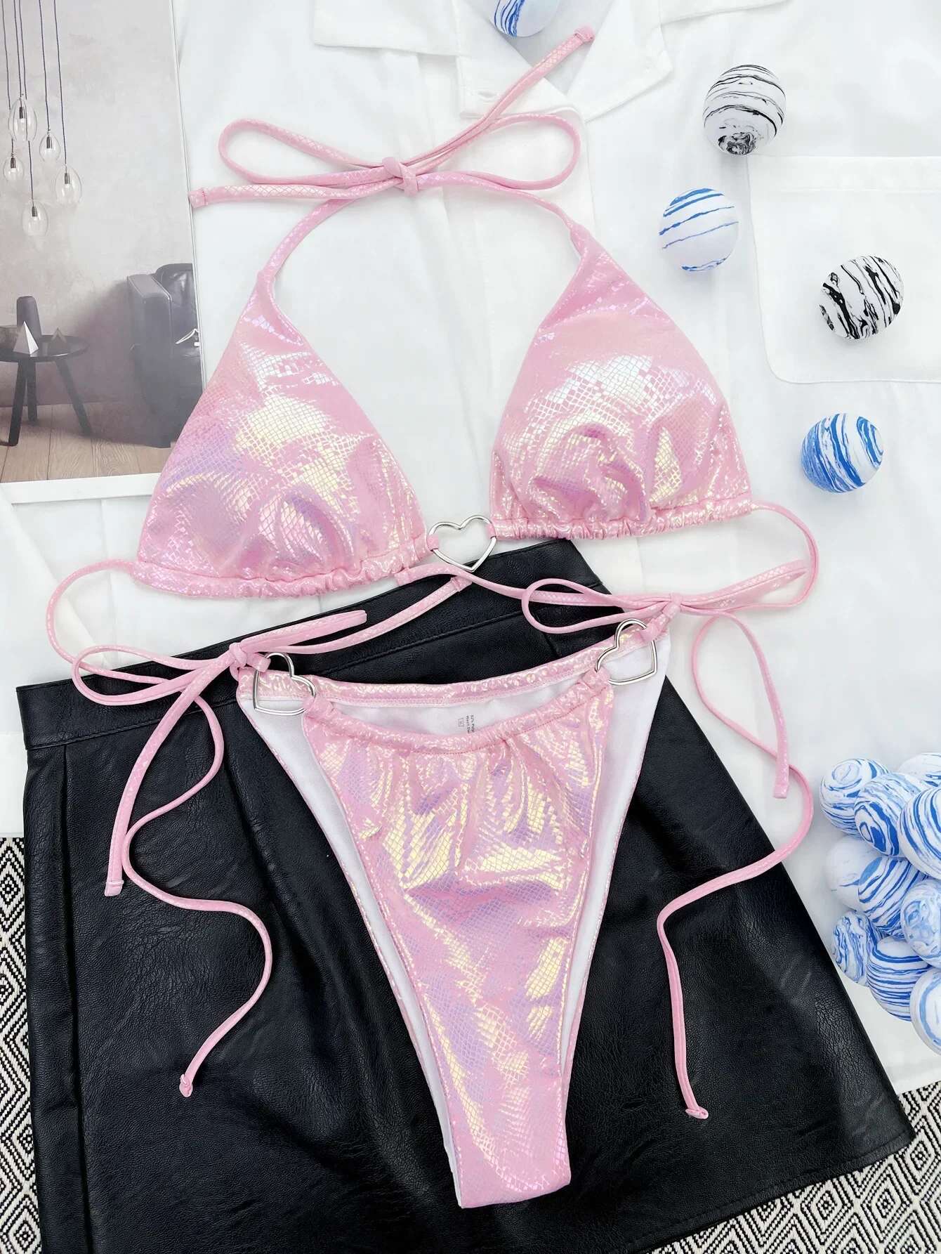 Dongdumaoyi Pink Snake Print Bikini Women Heart Designer Push Up Micro Swimsuit Brazilian Summer Bathing Suit Two Piece Thong Swimwear