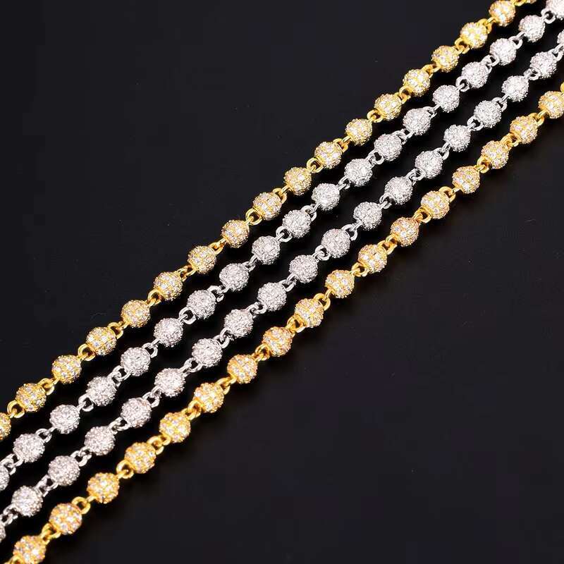 VVS Chain Ball Bead Bracelet Pure Sier Tennis Moon White Pyroxene Disco Necklace Hiphop