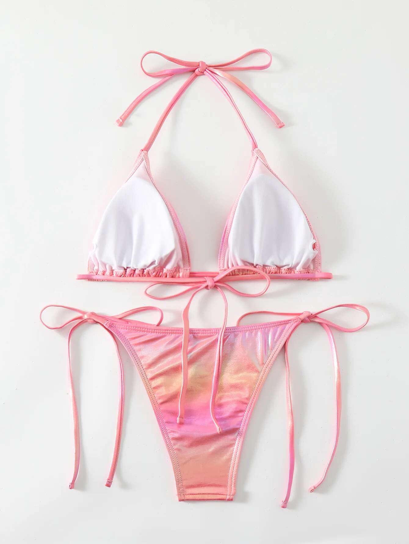 Dongdumaoyi Shiny Pink Bikini Sexy Push Up Bra Tie Side Thong Swimsuit Women Brazilian Beach Bathing Suit Micro Swimwear Traje De Ba O