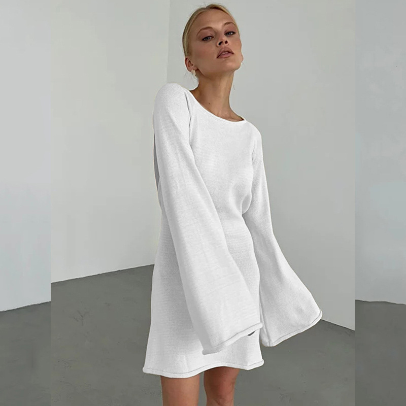 2025 new sexy backless dress with flared sleeves for women loose beach vacation short skirt