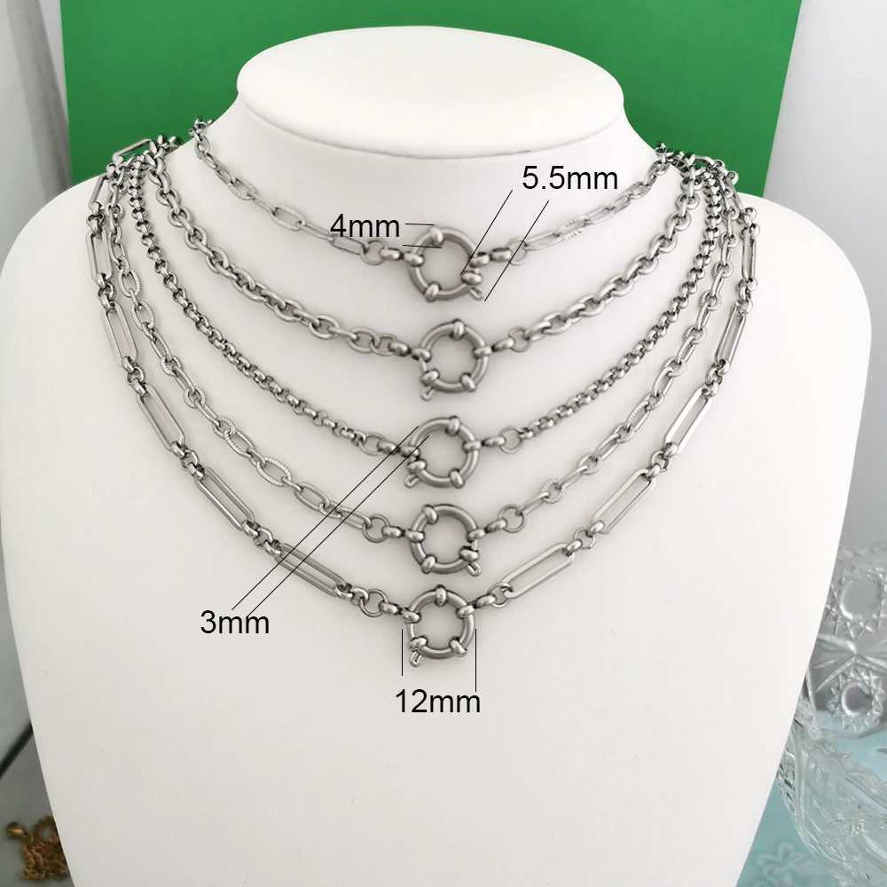 QMHJE Spring Sailor Clasp Necklace Women Men Choker Stainless Steel Geometric Paperclip Link Chain Rolo PVD Gold Color WholesaleC250407