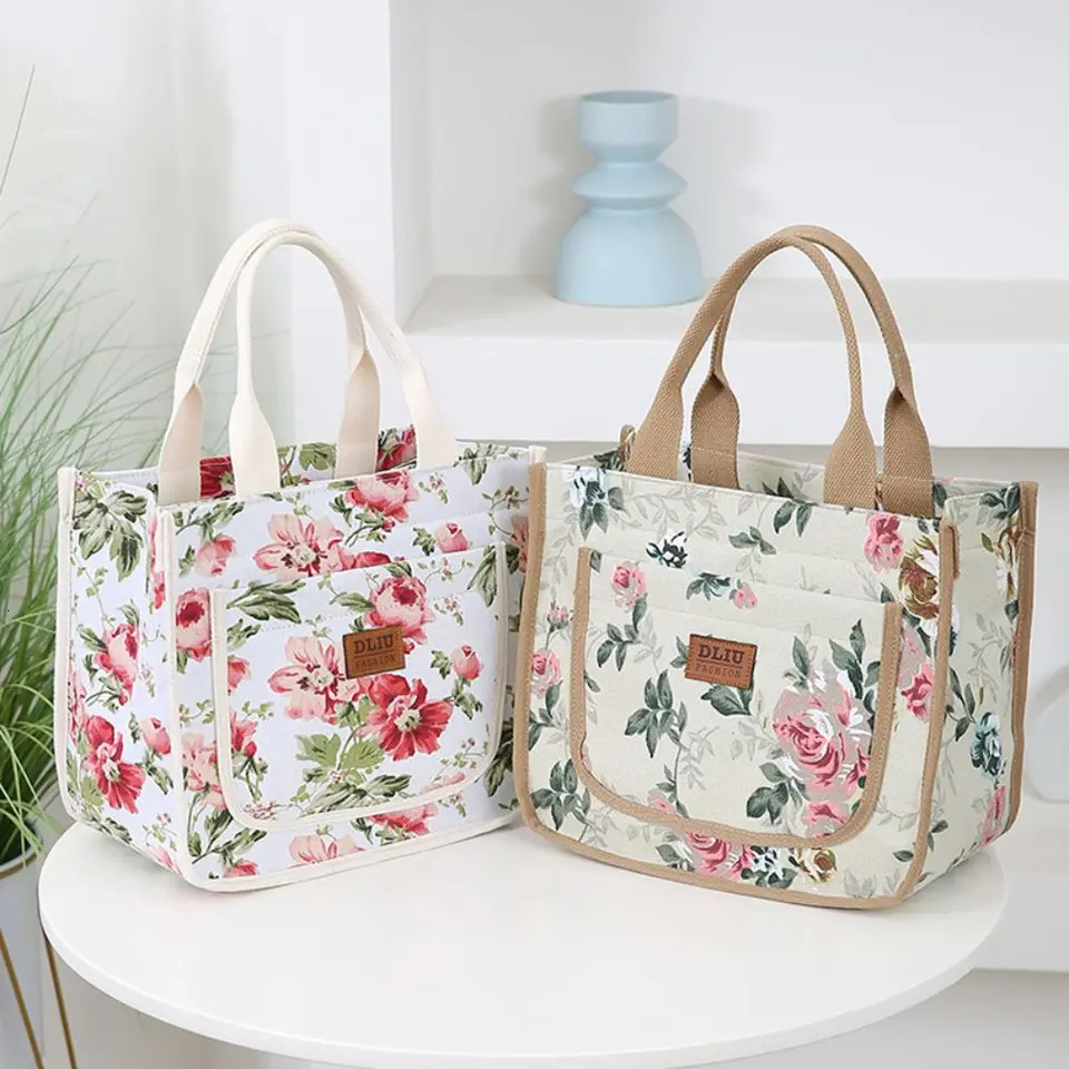 Fashionable handbag floral printing lunch bag large capacity thickened insulated portable ice 250401