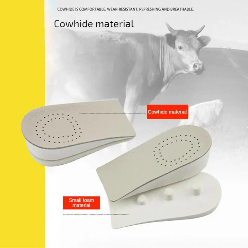 Invisible Height Increased Insoles For Men Elevator Shoes Inserts Half Breathable Leather Heightening Insole Lift Heel Insoles 250407