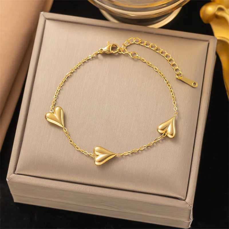 316L StainlESS Steel Simple Joker Chain Tassels Multiple Heart Gold Plated Jewelry Bracelet Necklace Set Jewelry Set Y250408