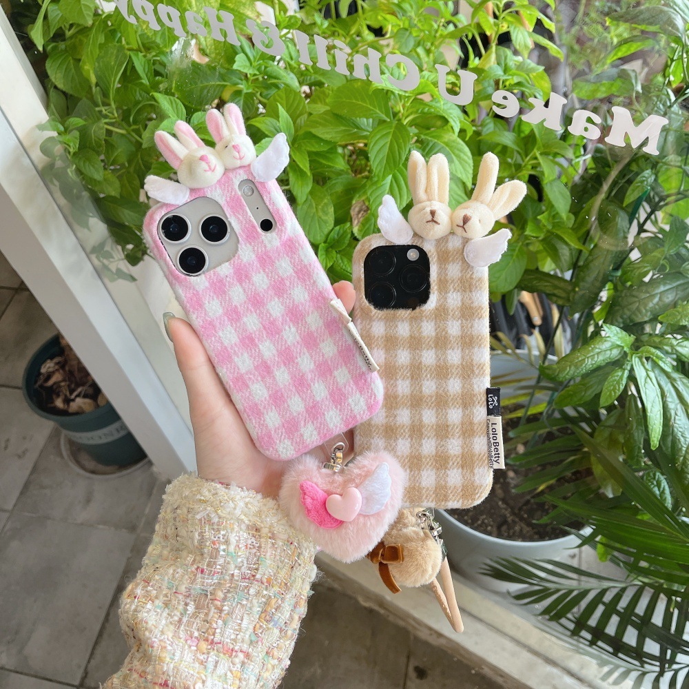 Autumn Winter Rabbit Head Solid Color Phone Case Compatible with iPhone 17/16 Pro Simple Anti-drop iPhone 15/14 Cartoon