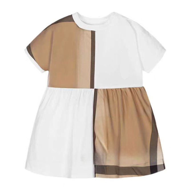 2025 Kid Designer Newborn Baby Dress Kids Girls Dresses Kids Short Sleeve Plaid Skirt Casual Clothing