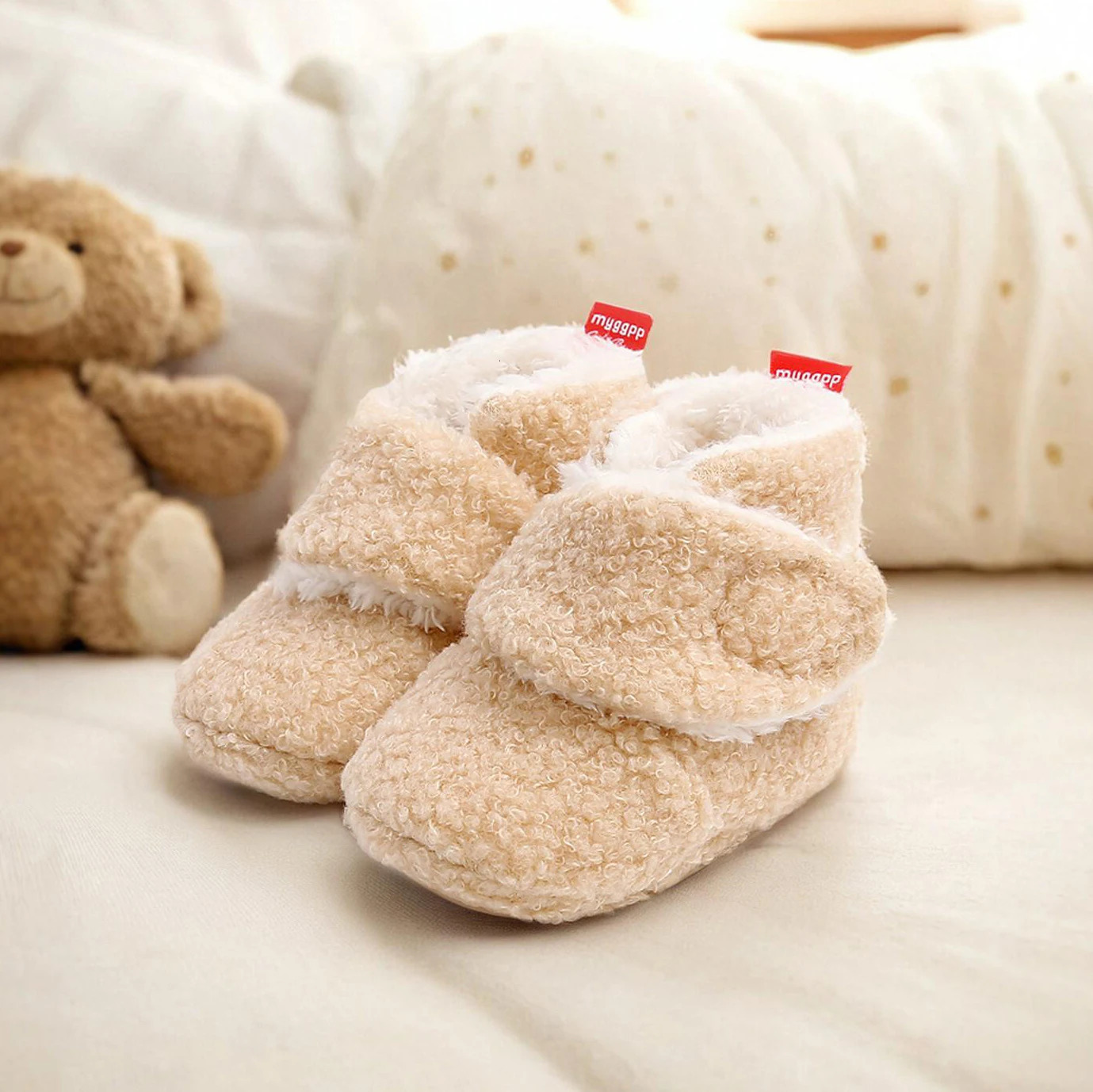 Infant Baby Boy Girl Cozy Fleece Bootie born Stay On Slipper Winter Warm Gripper Non-Slip Crib Shoes 251107