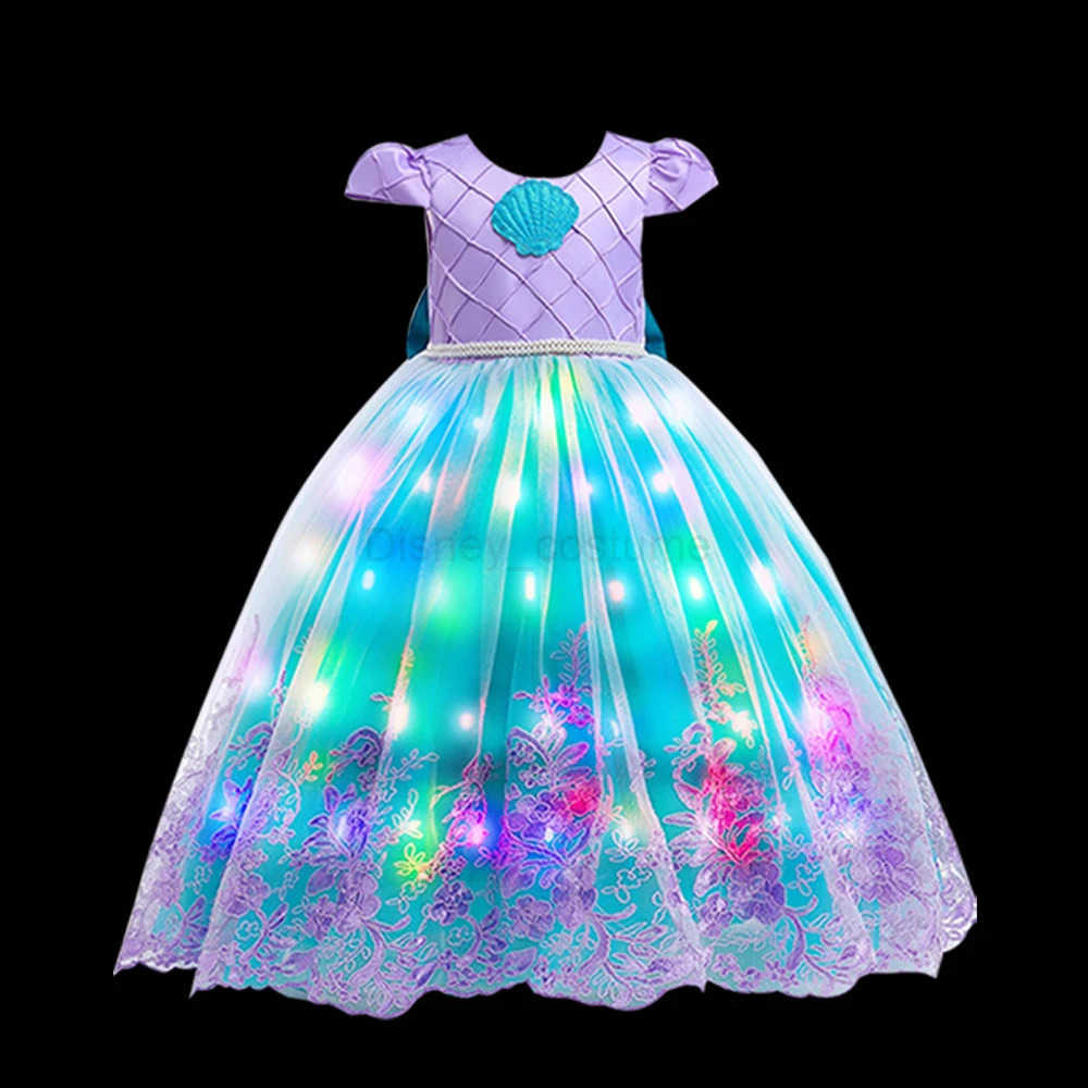 Disney Girls Ball Gown LED Light Up Dress for Birthday Party Mermaid Dresses Costume Luxury Princess Carnival Cosplay Outfits Ball Gown X250408