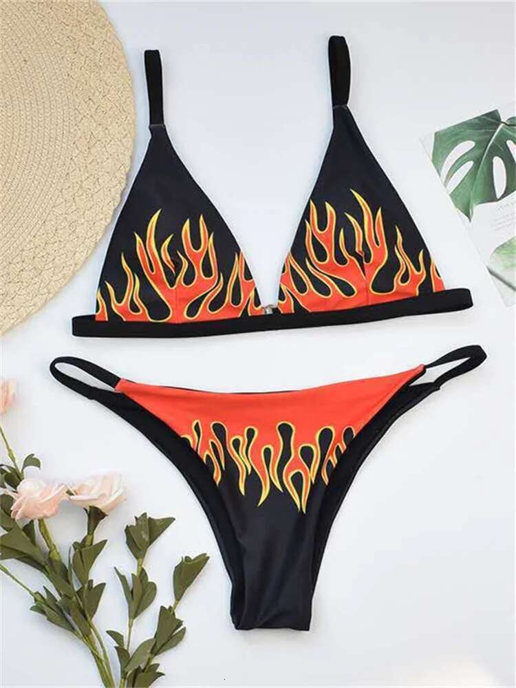 Dongdumaoyi Fire Print Bikini Sexy Off Shouler Women Swimsuit Push Up Plaid Swimwear Brazilian Set Bathing Suit Trajes De Ba O Mujer