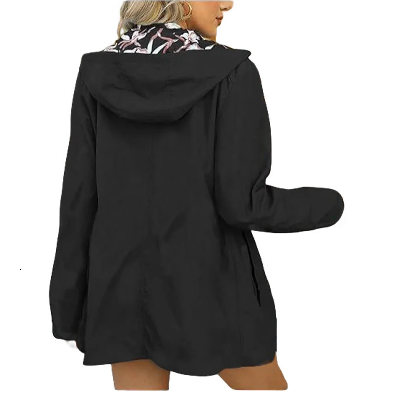 Womens autumn hooded jacket reversible printed casual with pockets multicolor streetwear S2XL matching clothing 250407