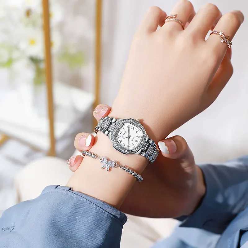 Fashion watch steel strap waterproof womens watch luxury rhinestone Arabic numeral dial quartz watch Montre womens direct shippingT250408