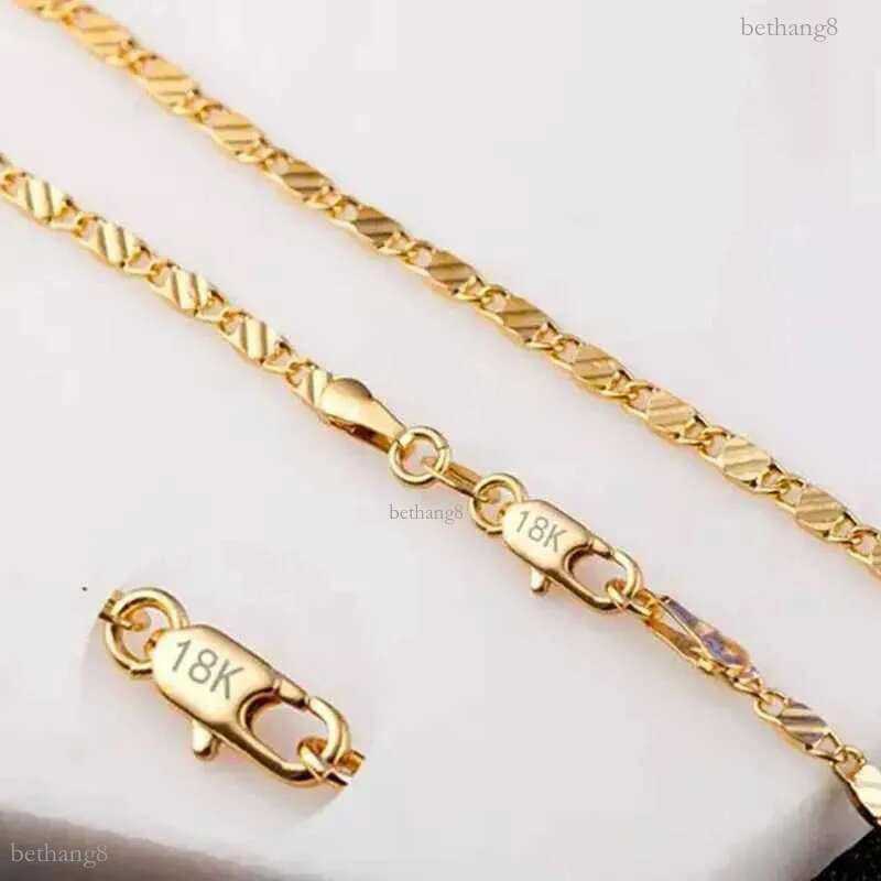 Fashion 18k gold necklace 2MM 16/18/20/22/24/26/28/30 inch womens side chain necklace mens jewelry silver necklace W241120