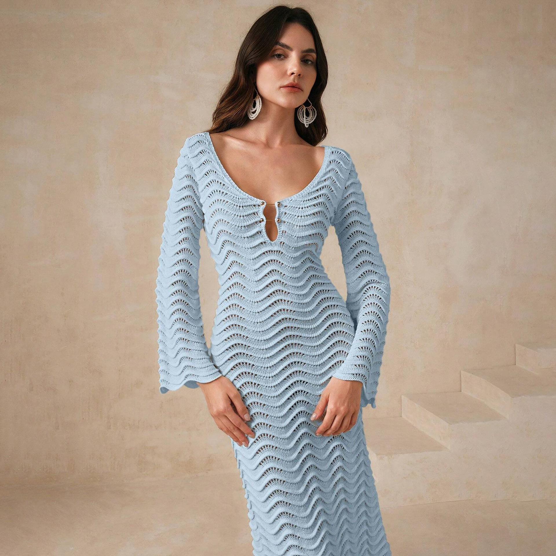 New products for 2025!! Beach skirt womens solid color sexy knitted beach bikini swimsuit cover up dress