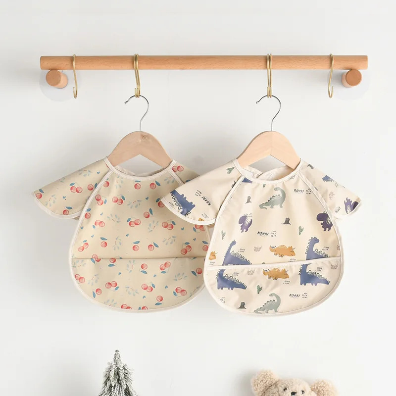 Korean Style Waterproof Short Sleeve Baby Bibs Cute Cartoon Feeding Apron Bib Burp Cloth For Toddler Boy Girl Bandana Bibs 250408