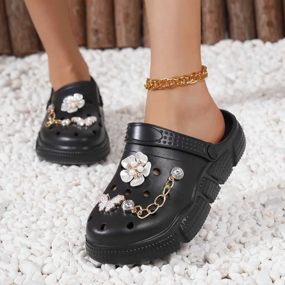 Womens floral and Rhine decorations soft bottomed platform leisure garden slide summer N-Slip beachXJ250407