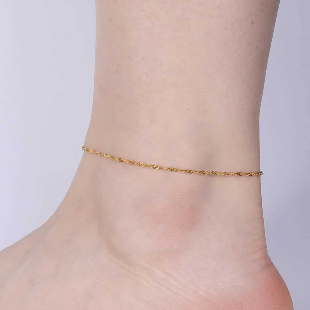 Skyrim Fashion Twist Water Wave Leg Ankle Bracelet Stainless Steel Gold Beach Anklet Jewelry W250407