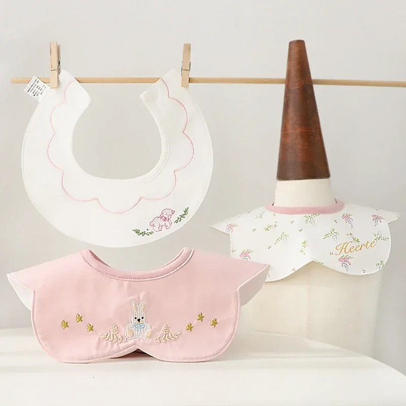 3Pcs Waterproof INS Korean Baby Cotton Bibs Cartoon Embroidery Burp Cloths Boys Girls Care Saliva Towel Kids Accessories 250407