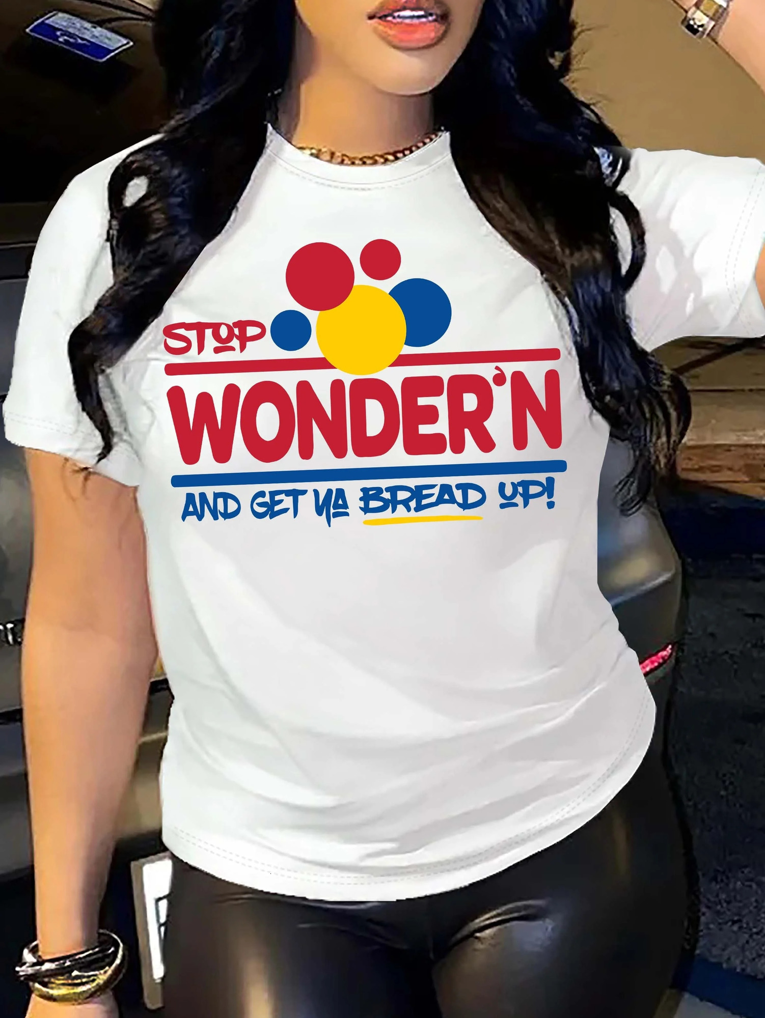 Wondern Letter Print Crew collar womens Tshirt casual short sleeved summer daily top clothing 250407