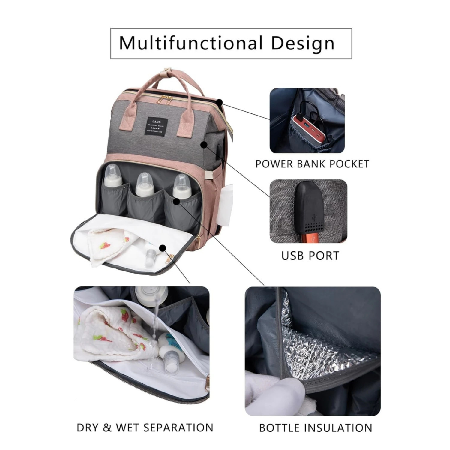 3 In 1 Foldable Baby Diaper Bags Backpack Waterproof Large Capacity Baby Travel Crib Bed Portable Maternity Mommy Baby Nappy Bag 250407