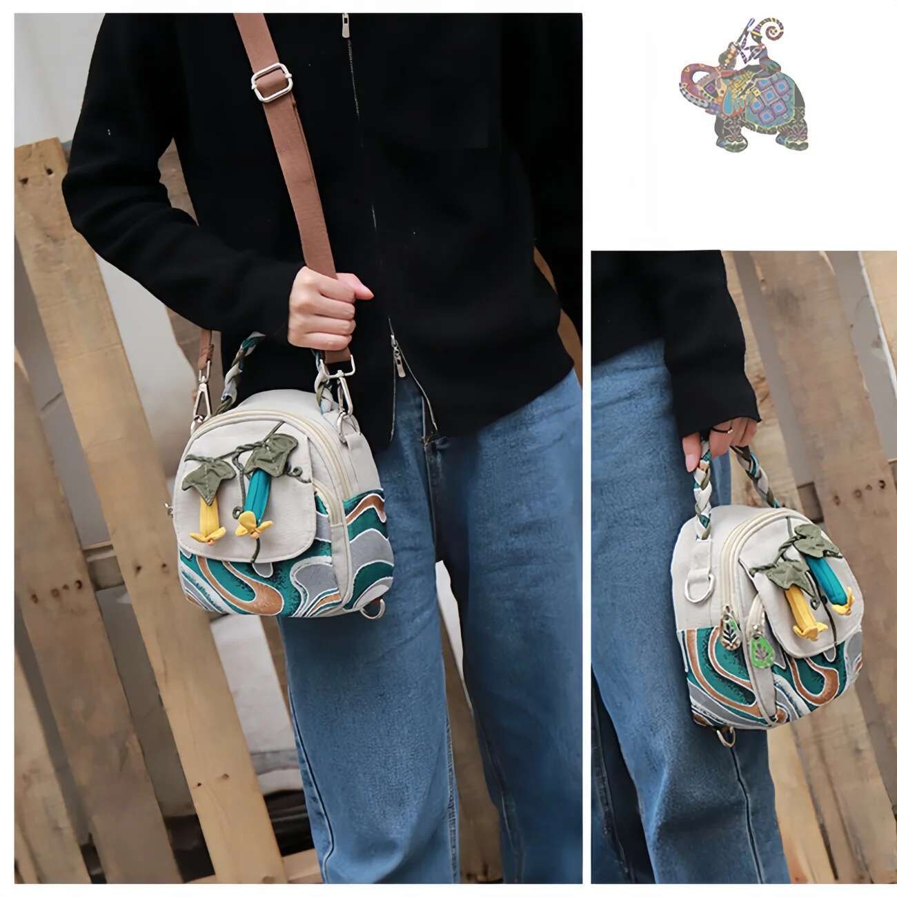 Morning Glory Multi Layered Canvas Handbag, Birthday Gift For Girlfriend And Mother