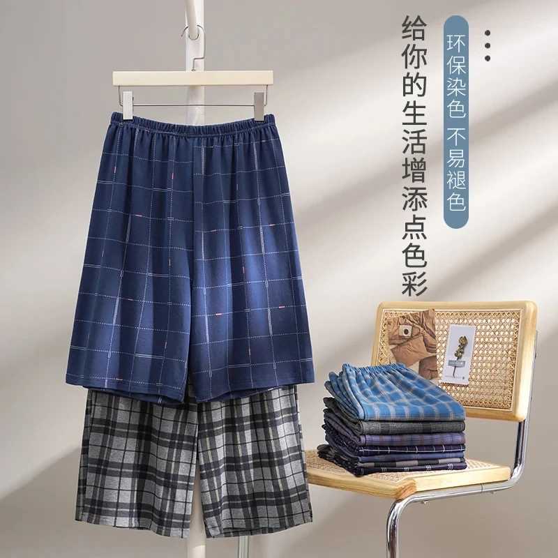 Summer New Cotton Plaid Pajamas Pants Adluts Home Loose Cotton Pajamas Mens Pajamas Elastic Waist Breathable Pj ShortsXJ250407