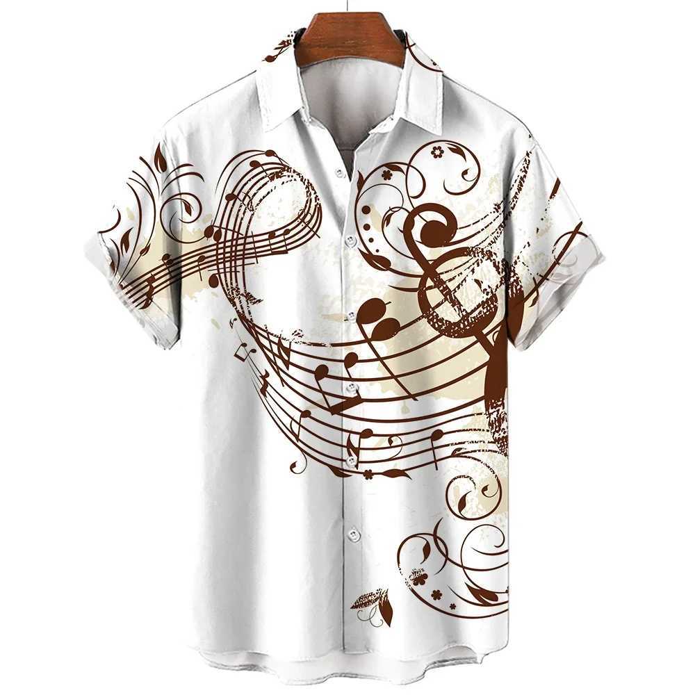New mens clothing 2023 summer fashion Hawaiian shirt short sleeved lapel top music symbol pattern printed shirt oversized mens clothingXJ250407