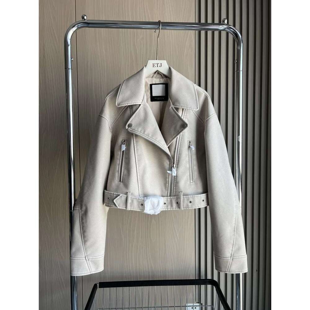Faux Biker Jacket 2024 Traf New Y2k Lapel Zipper Decoration Loose Version Short Women's Imitation Leather Coat