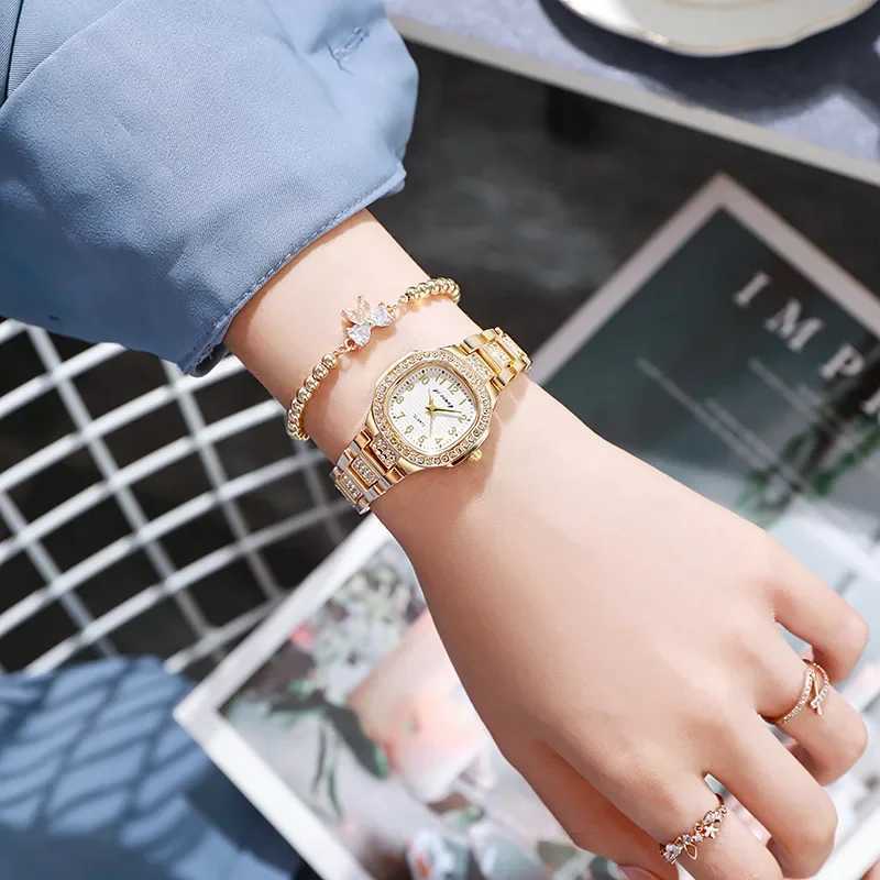 Fashion watch steel strap waterproof womens watch luxury rhinestone Arabic numeral dial quartz watch Montre womens direct shippingT250408