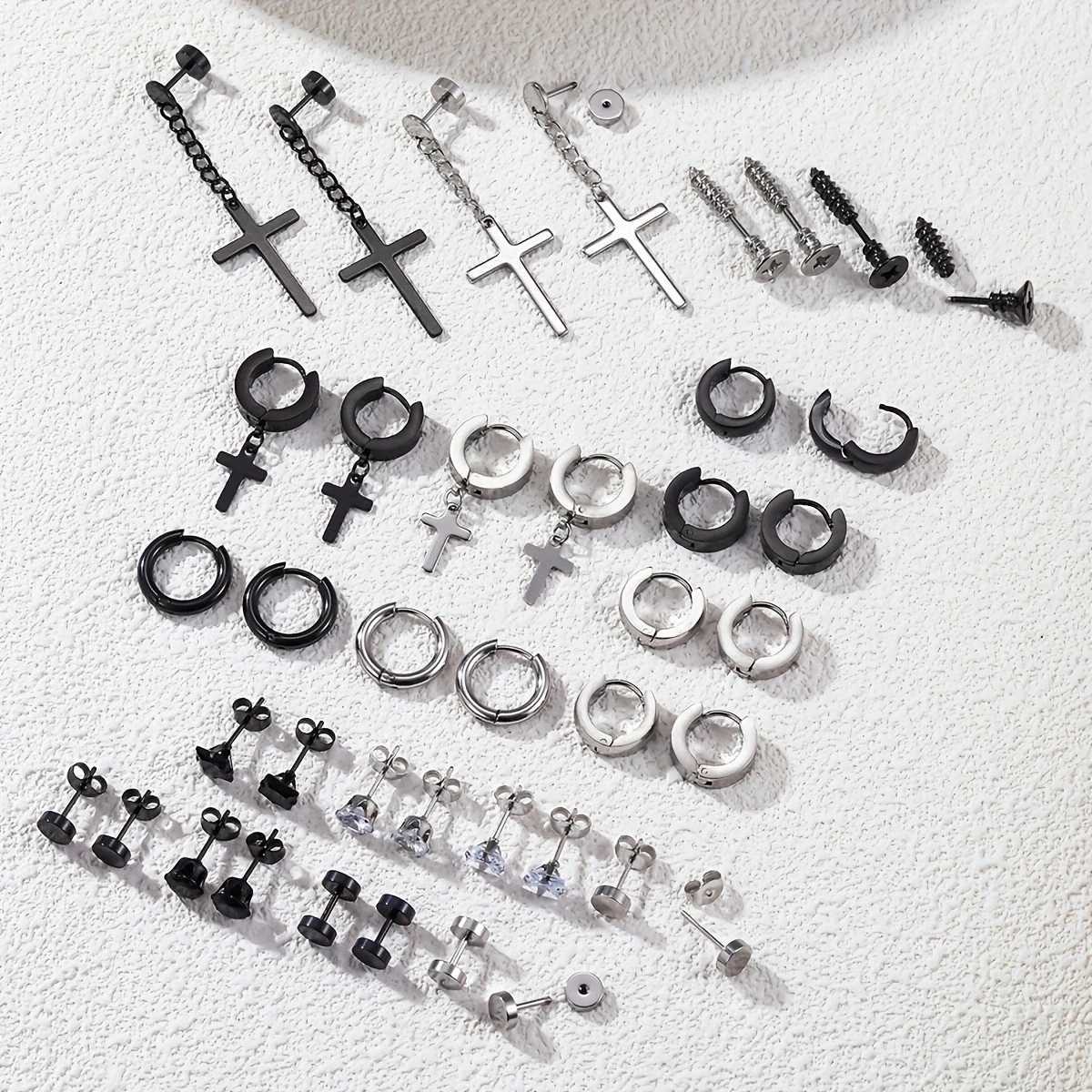 40Pcs Fashion Retro Stainless Steel Earring SetCubic Zirconia Tragus Spiral Ear Cartilage Hypoallergenic Piercing JewelryC250407