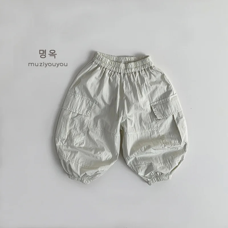 Summer Childrens Casual Pants Retro Girls Cargo Pants Solid Boys Trouser Thin Cotton Childrens Mosquito Net Baby Clothing 250408