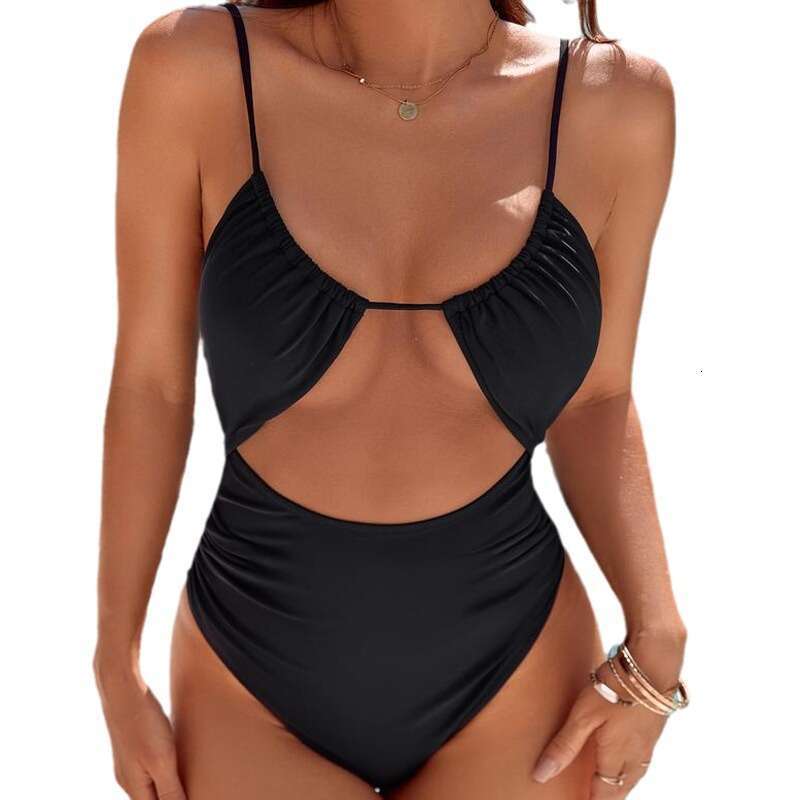 New hot spring sexy one-piece swimsuit, quick drying color blocking European and American swimsuit women's wholesale, 2025 new casual fashion tre