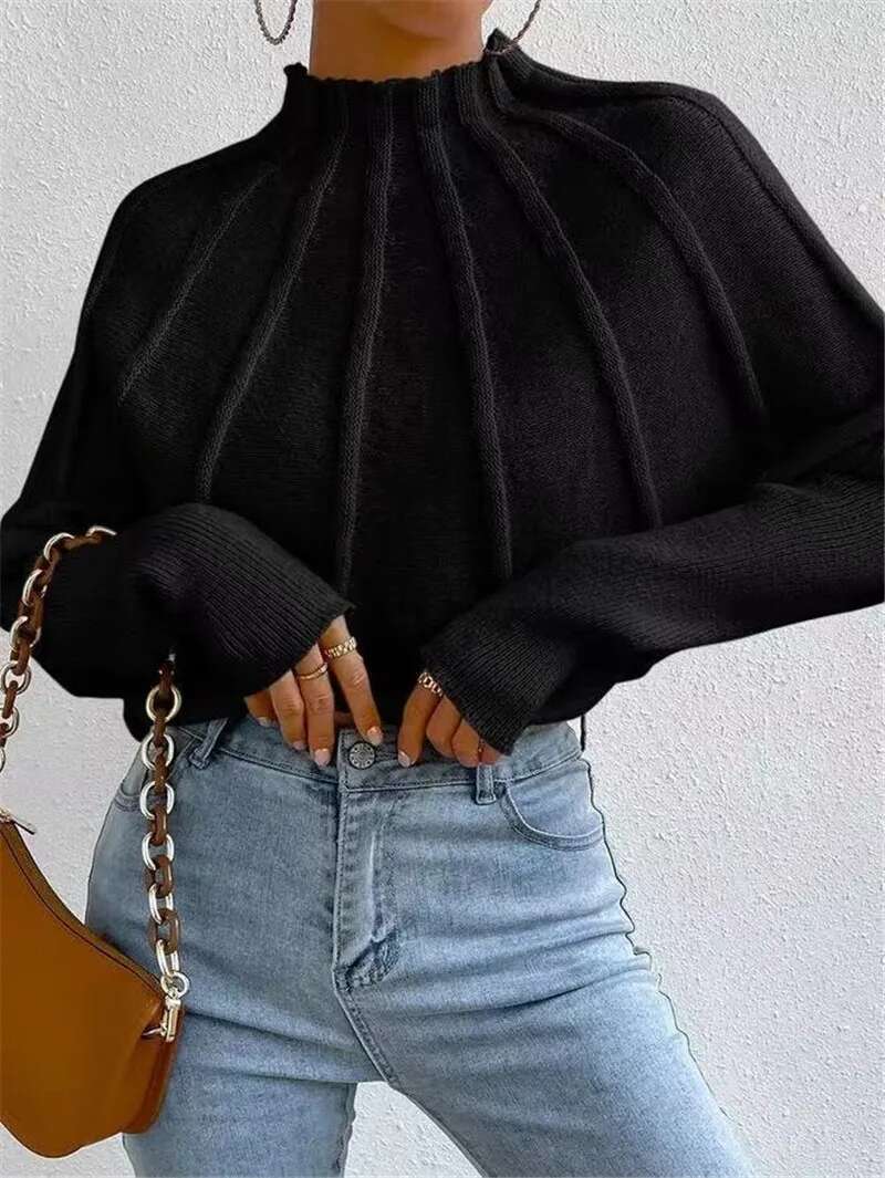 Kintted Pullover Batball Sweater For Women Solid Round Neck Long Sleeve Top New T-Shirt Loose Spider Web Short Knitwear