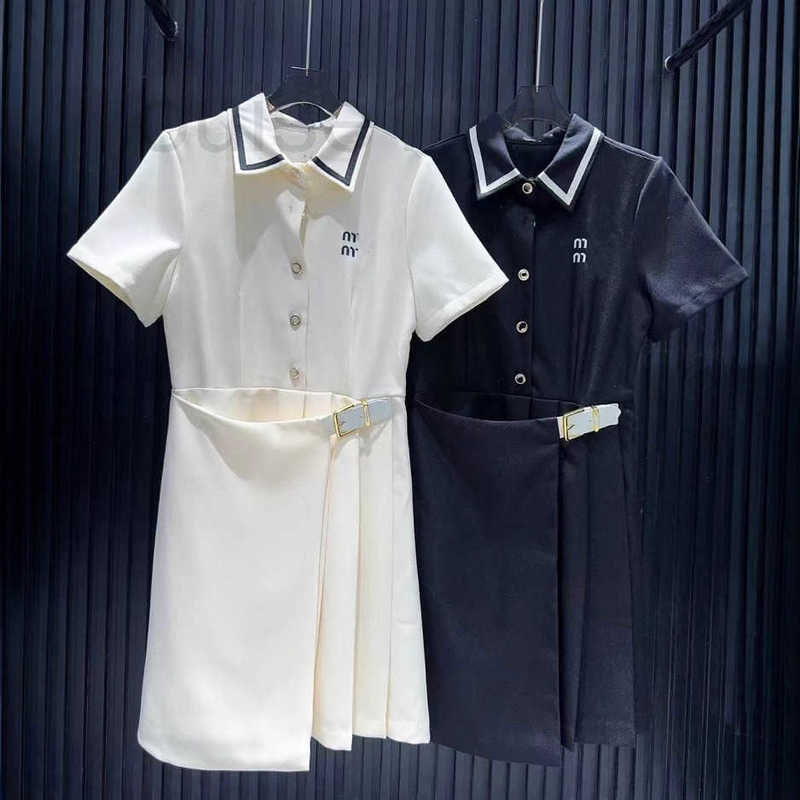 Basic & Casual Dresses Designer Brand Early Spring New Style Elegant College Youthful Girl Belt Short Sleeved Lapel Dress DUT0