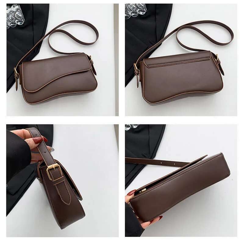 Women Vintage Solid Color Flap Small Saddle Underarm Fashion PU Leather Wide Strap Crossbody Bag Shoulder Bag Ll
