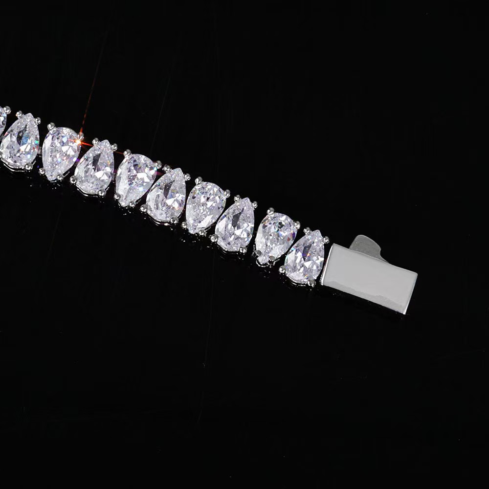0.5ct 4*6mm Hiphop S Sterling Sier Moissanite D Color Pear Cut Water Drop Shape Full Dia Tennis Bracelet