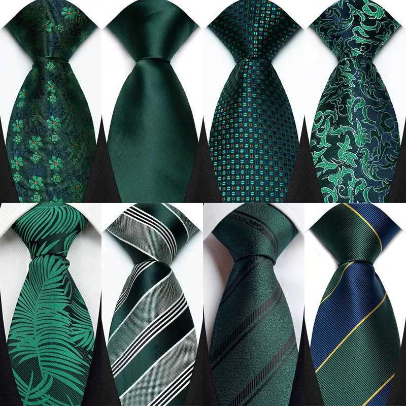 Luxury 8CM Mens Necktie Green Color Stripes Floral Solid Ties For Man Gro Jacquard Woven Neck Tie For Business Wedding Party X2504071