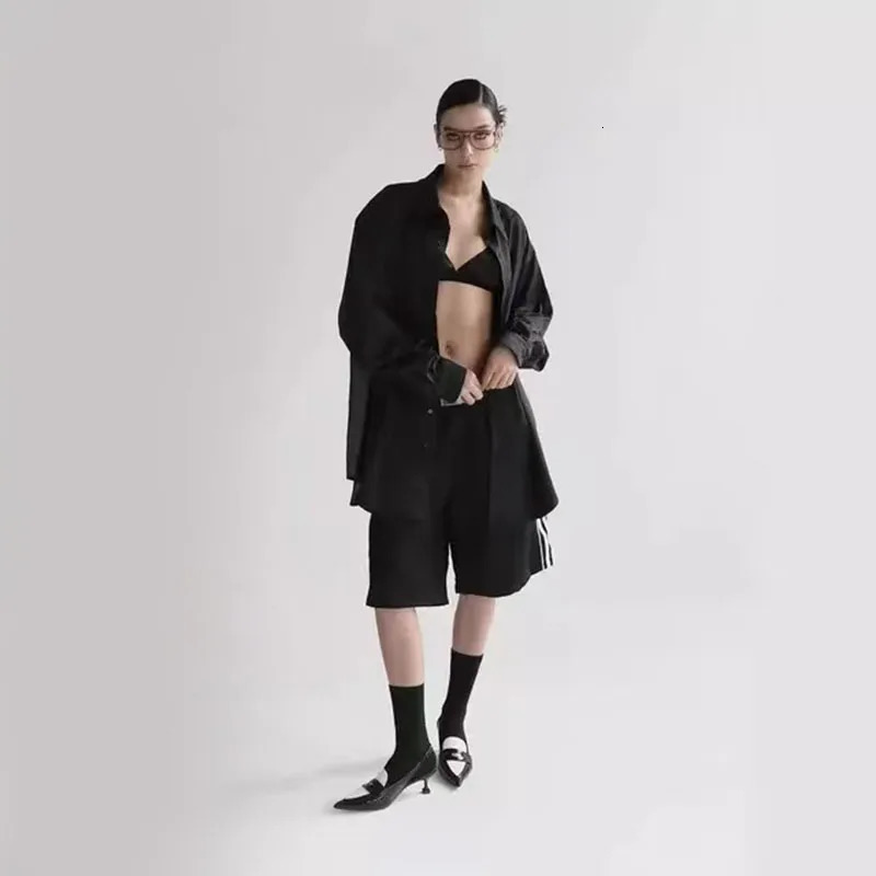 Korean badbloom sexy pure desire style light transparent shirt 24 summer jacket letter splicing top 250407