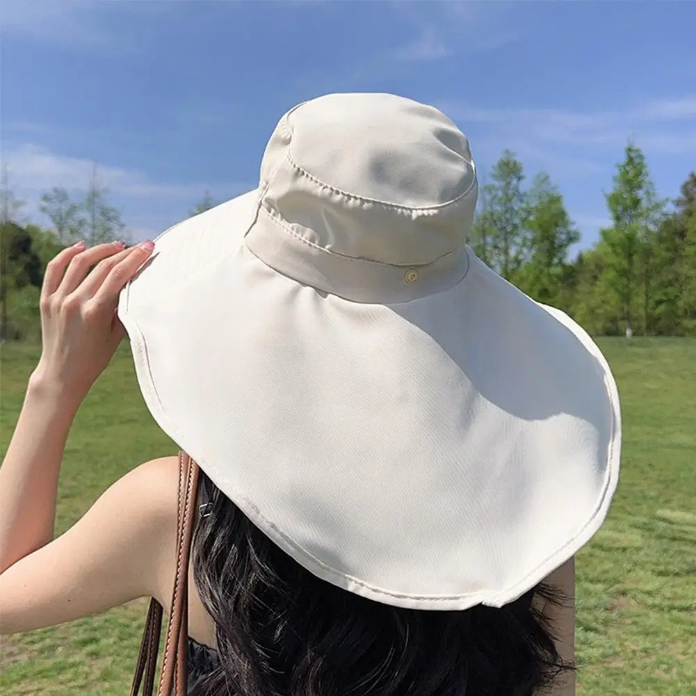 Wide Brim Sun Hat Womens UV resistant Hiking Fishermans Folding Summer Solid Beach Neck Protection Sunshade 250326